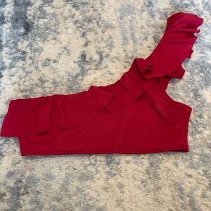 Zara magenta one shoulder ruffle bathing suit top